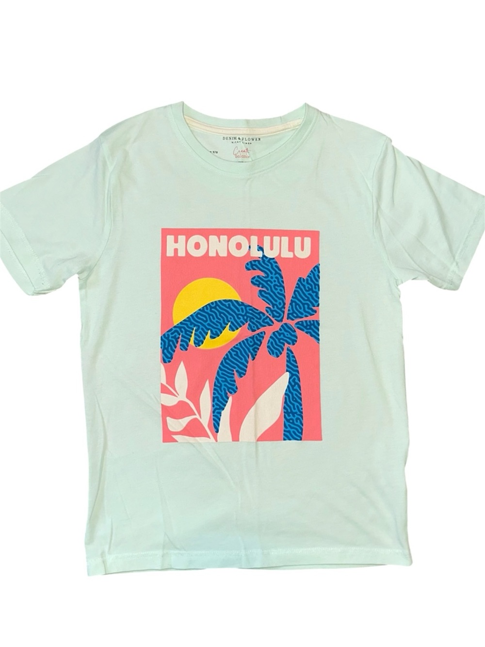 Honolulu Graphic Tee - Light Mint Palm Print